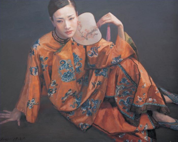 Chen Yifei's Contemporary Oil Painting - Lady with Fan