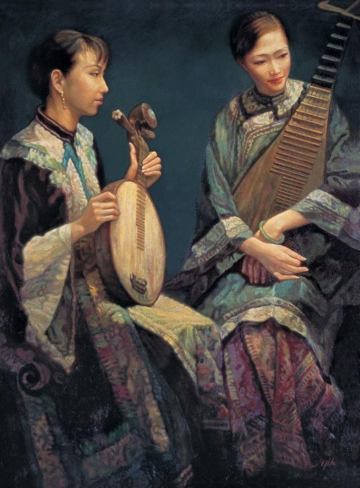 Chen Yifei's Contemporary Oil Painting - Lyre Playing