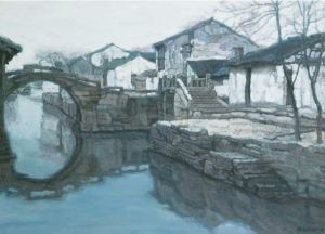 Contemporary Artwork by Chen Yifei - Memory of Hometown Twinbridge
