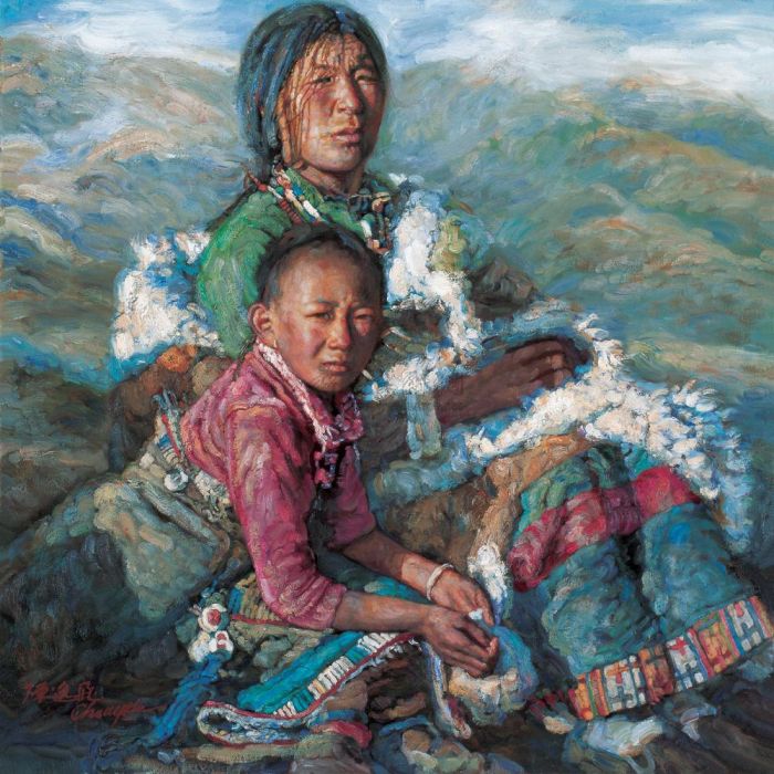 Chen Yifei's Contemporary Oil Painting - Mother and Child 4