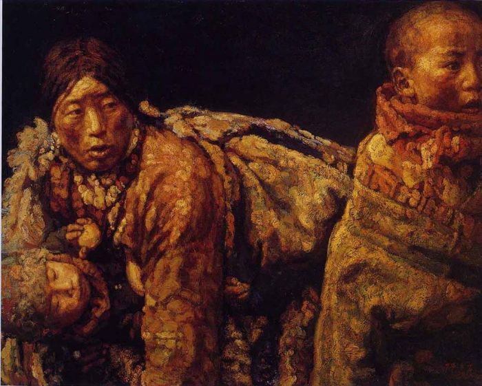 Chen Yifei's Contemporary Oil Painting - Mother and Kid