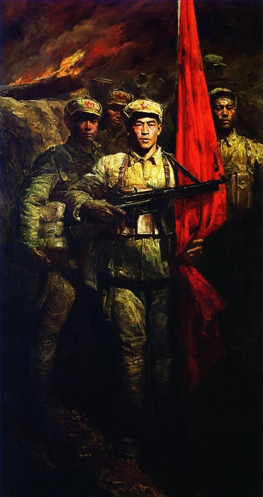 Chen Yifei's Contemporary Oil Painting - Red Flag 1