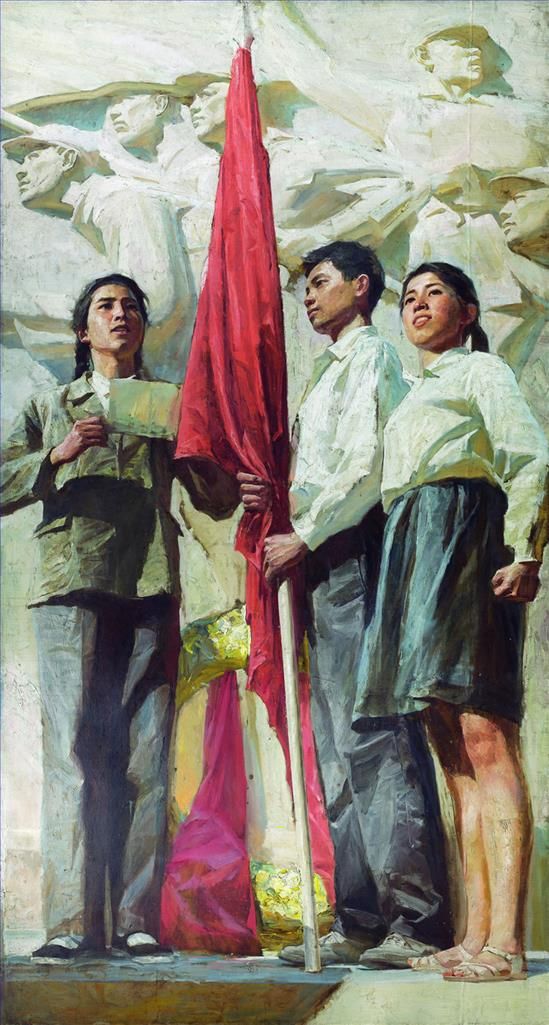 Chen Yifei's Contemporary Oil Painting - Red Flag 2
