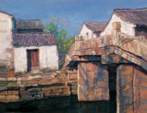 Contemporary Oil Painting - River Village Noon