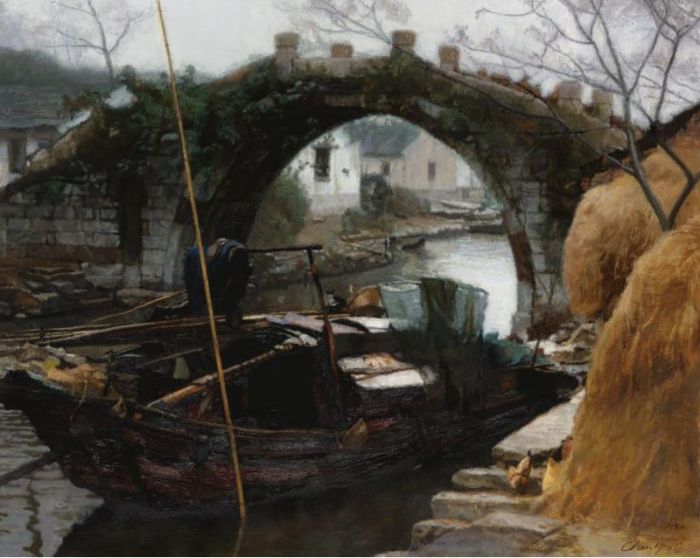 Chen Yifei's Contemporary Oil Painting - River Villages in Jiangnan