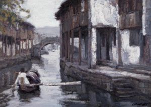 Contemporary Artwork by Chen Yifei - Southern Chinese Riverside Town