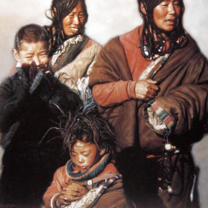 Chen Yifei's Contemporary Oil Painting - Tibetan Family (2)