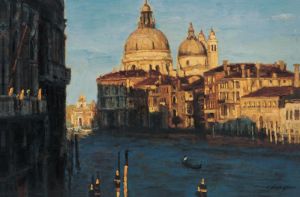 Contemporary Oil Painting - Venice Water Town