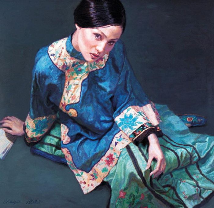 Chen Yifei's Contemporary Oil Painting - Watching