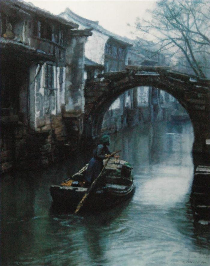 Chen Yifei's Contemporary Oil Painting - Water Towns Oars