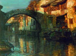 Contemporary Artwork by Chen Yifei - Water Towns Rhythm of Autumn