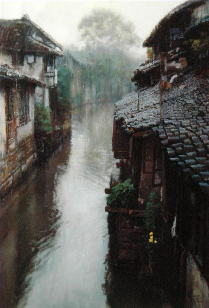 Chen Yifei's Contemporary Oil Painting - Water Towns Ripples