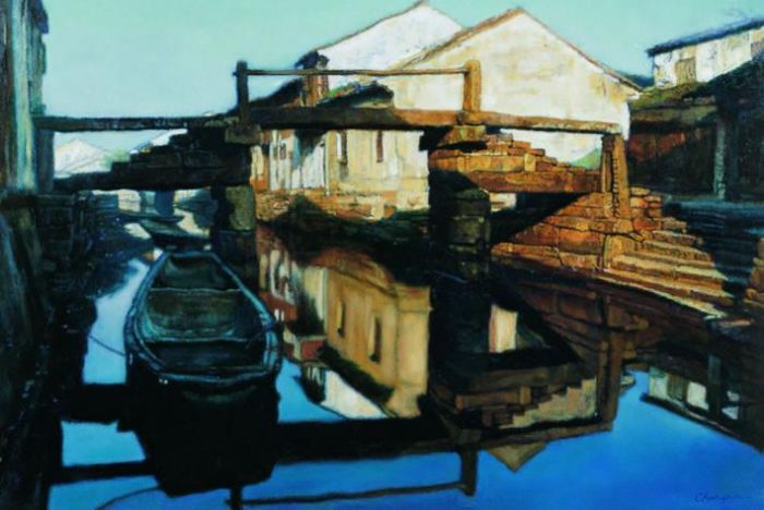 Chen Yifei's Contemporary Oil Painting - Water Towns Stream