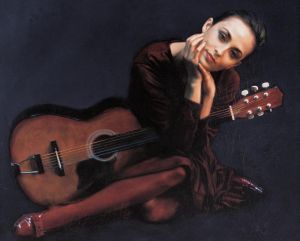 Contemporary Artwork by Chen Yifei - Woman With Guitar
