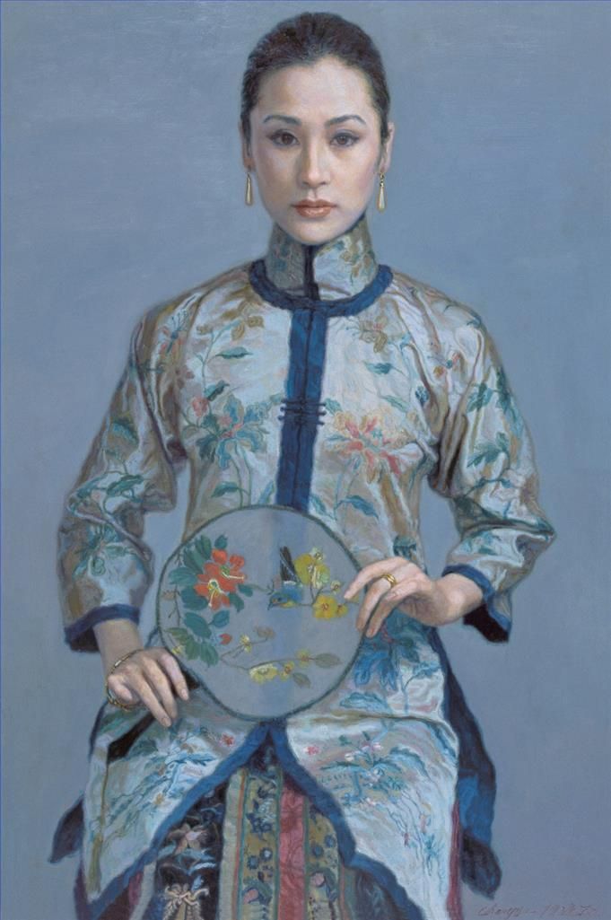 Chen Yifei's Contemporary Oil Painting - Woman with Fan