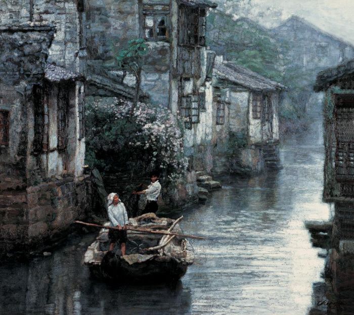 Chen Yifei's Contemporary Oil Painting - Yangtze River Delta Water Country 1984