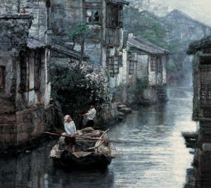 Contemporary Artwork by Chen Yifei - Yangtze River Delta Water Country 1984