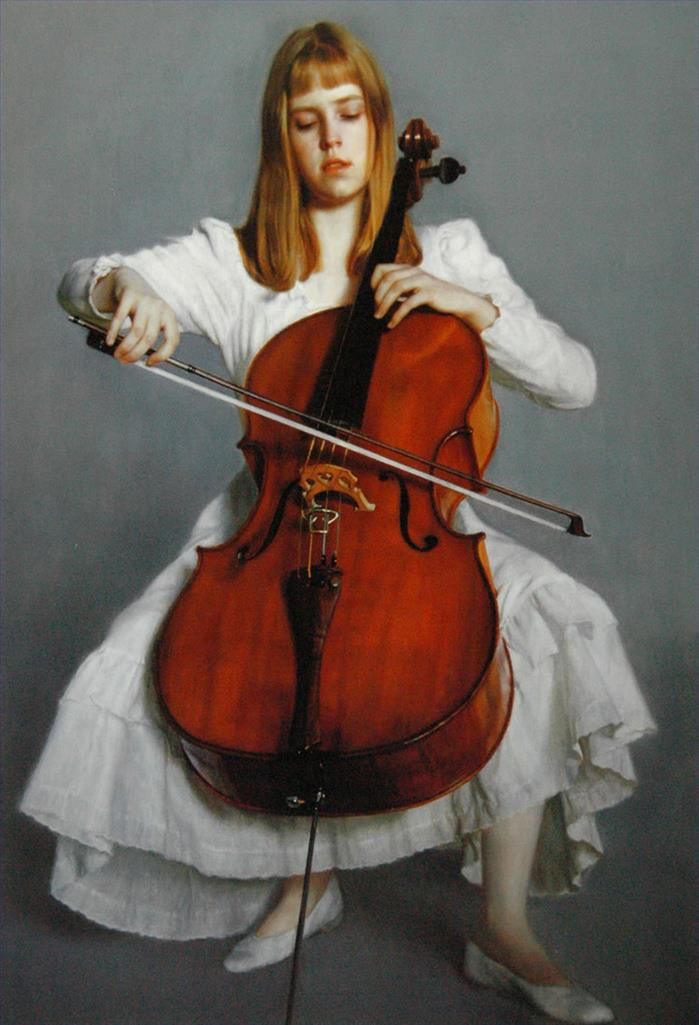 Chen Yifei's Contemporary Oil Painting - Young Cellist