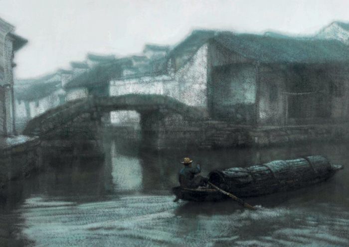 Chen Yifei's Contemporary Oil Painting - Zhou Town at Dawn