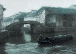 Contemporary Artwork by Chen Yifei - Zhou Town at Dawn