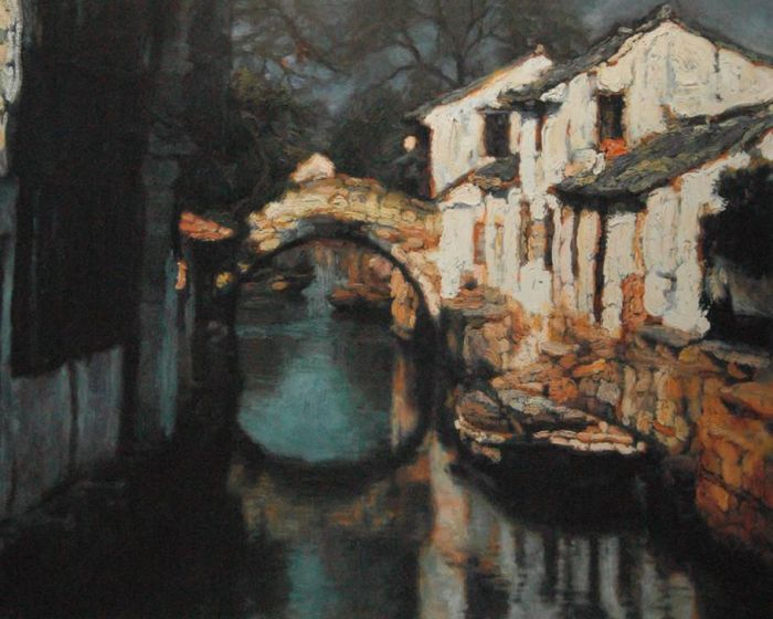 Chen Yifei's Contemporary Oil Painting - Zhouzhuang Water Towns