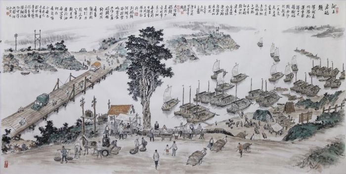 Chen Dezhou's Contemporary Chinese Painting - An Old Port on The River