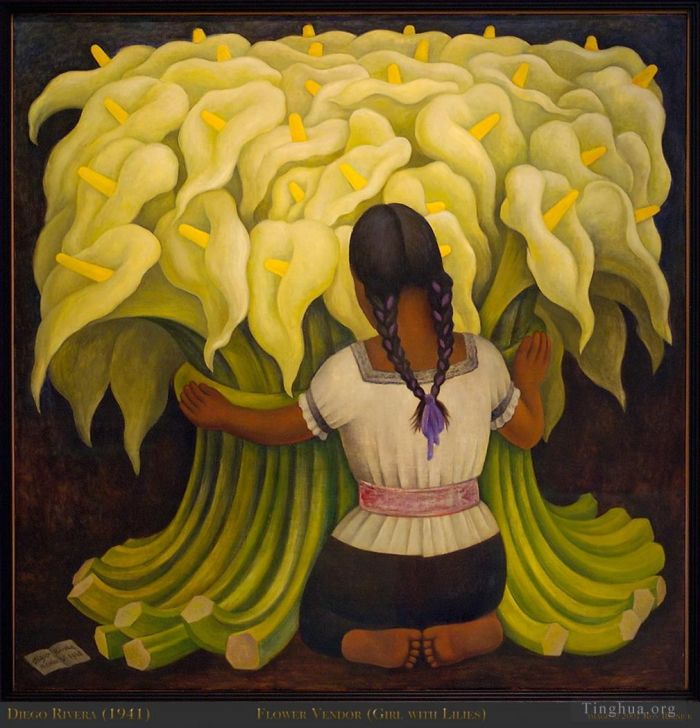 Diego Rivera's Contemporary Oil Painting - Girl with Lilies