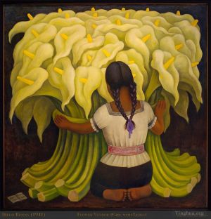 Contemporary Artwork by Diego Rivera - Girl with Lilies