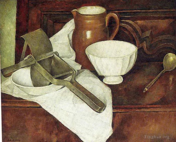 Diego Rivera's Contemporary Oil Painting - Still Life with Ricer also known as Still Life with Garlic Press