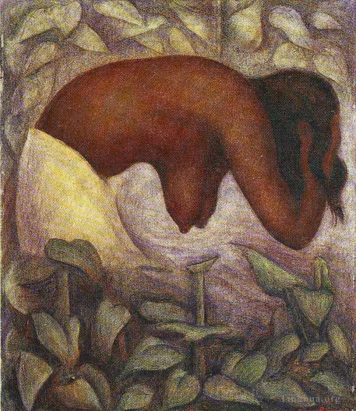 Diego Rivera's Contemporary Oil Painting - Bather of tehuantepec 1923