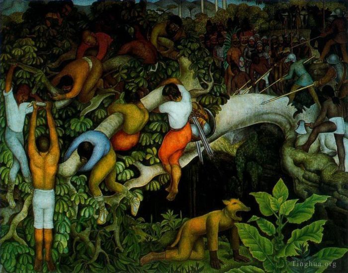Diego Rivera's Contemporary Oil Painting - Entering the city 1930