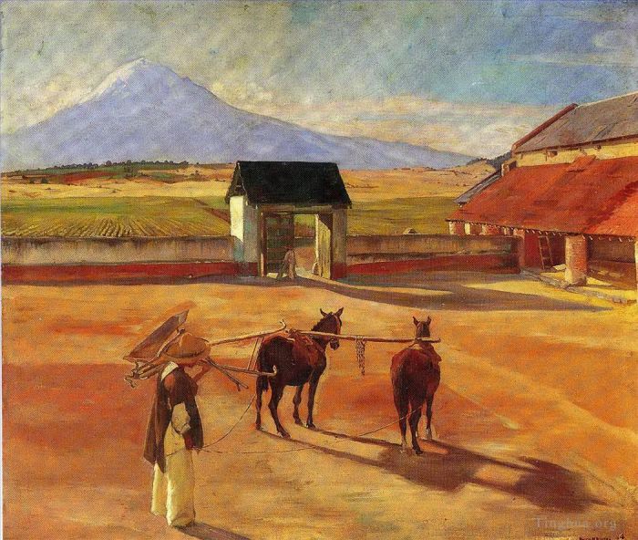 Diego Rivera's Contemporary Oil Painting - La era the threshing floor 1904
