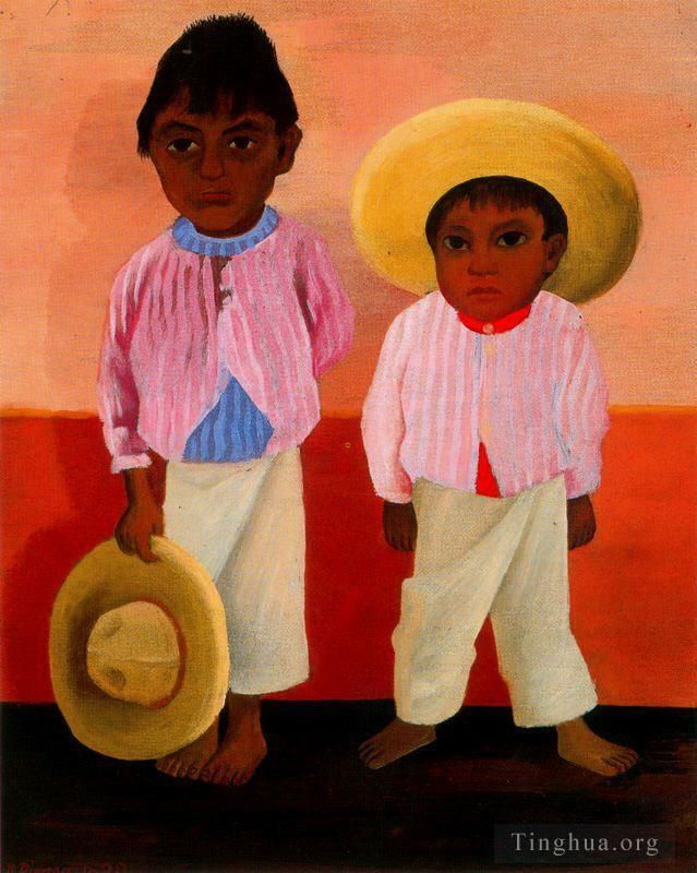 Diego Rivera's Contemporary Oil Painting - My godfather s sons portrait of modesto and jesus sanchez 1930