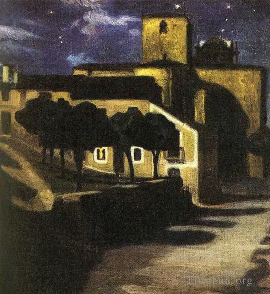 Diego Rivera's Contemporary Oil Painting - Night scene in avila 1907