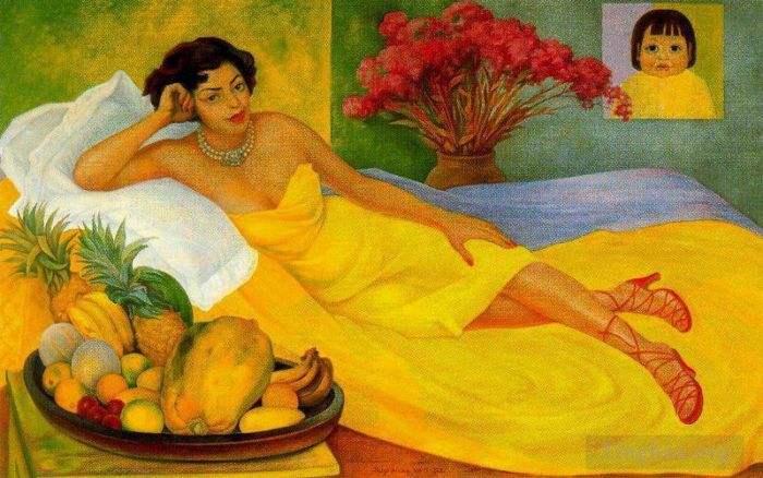 Diego Rivera's Contemporary Oil Painting - Portrait of sra dona elena flores de carrillo 1953
