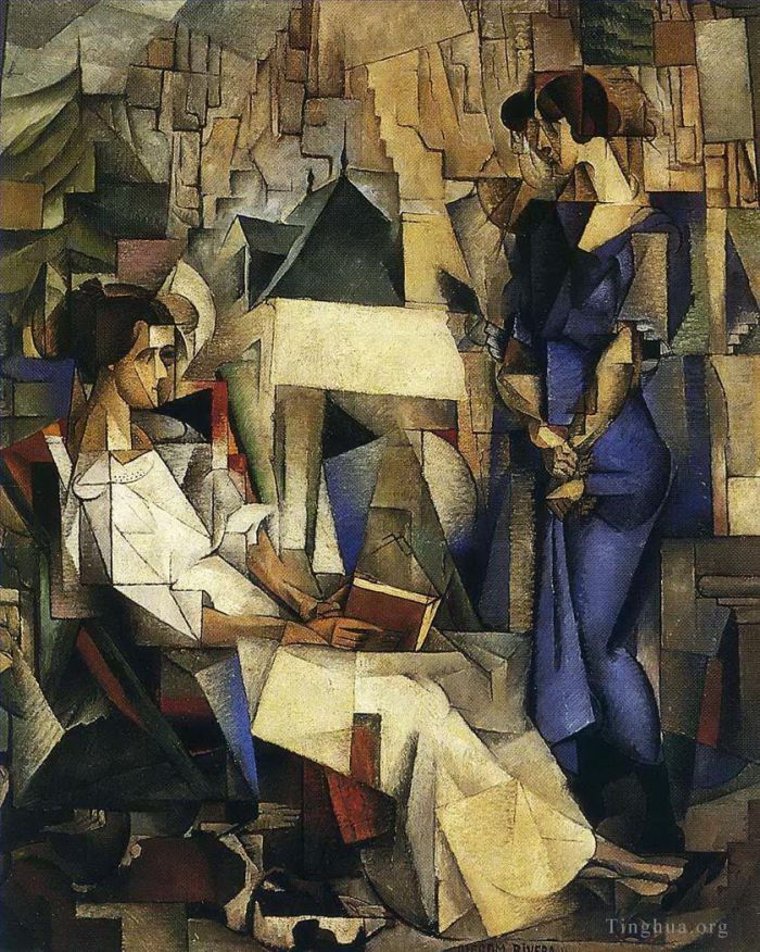 Diego Rivera's Contemporary Oil Painting - Portrait of two women 1914