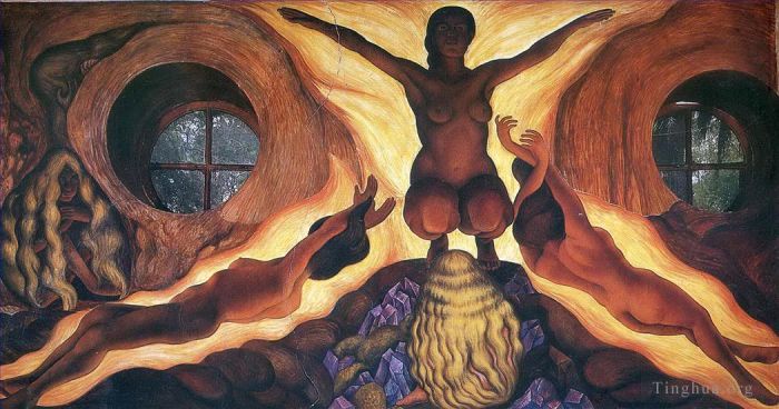 Diego Rivera's Contemporary Oil Painting - Subterranean forces 1927