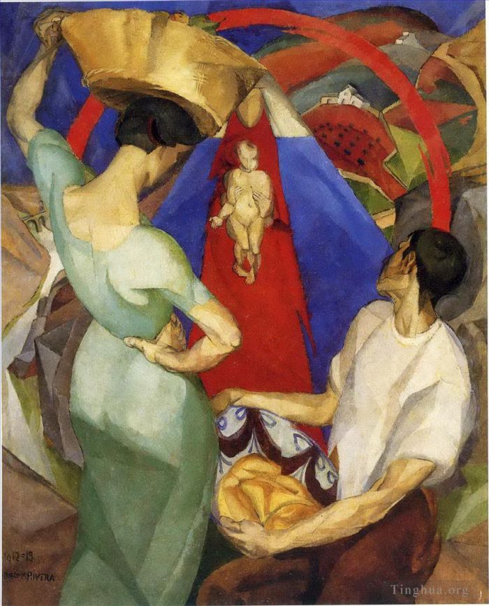 Diego Rivera's Contemporary Oil Painting - The adoration of the virgin 1913