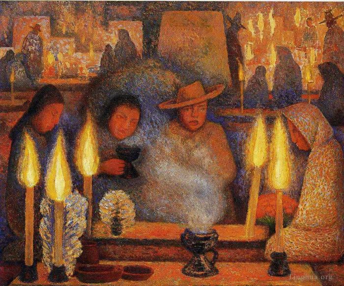 Diego Rivera's Contemporary Oil Painting - The day of the dead 1944
