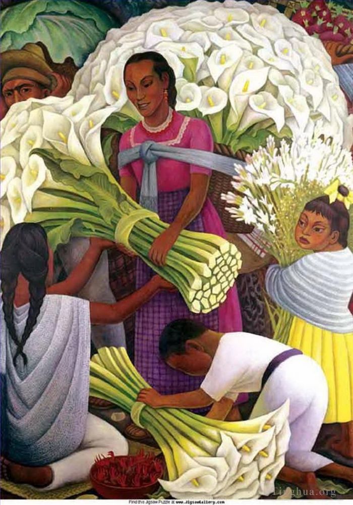 Diego Rivera's Contemporary Oil Painting - The flower seller 2