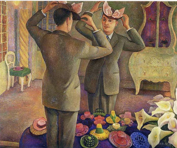 Diego Rivera's Contemporary Oil Painting - The milliner potrait of henri de chatillon 1944