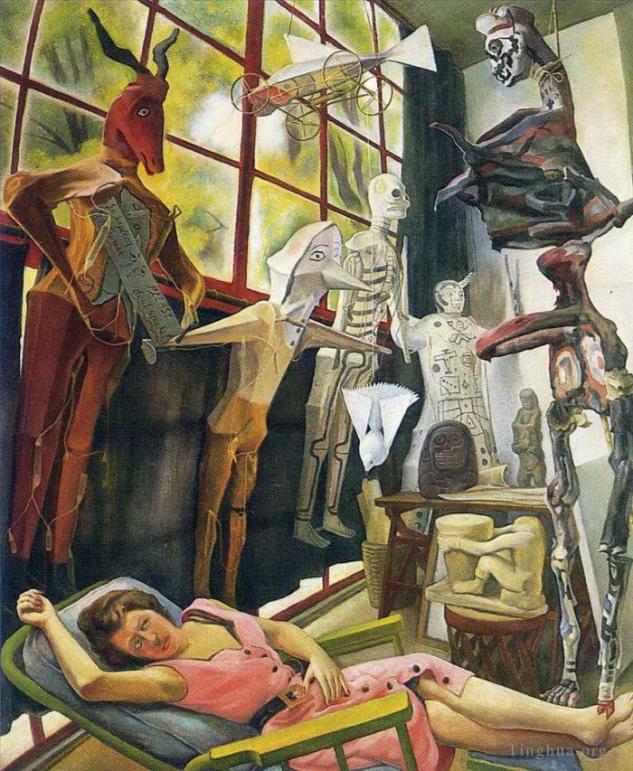 Diego Rivera's Contemporary Oil Painting - The painter s studio 1954