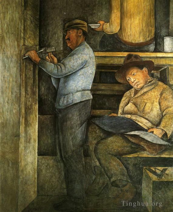 Diego Rivera's Contemporary Oil Painting - The painter the sculptor and the architect 1928