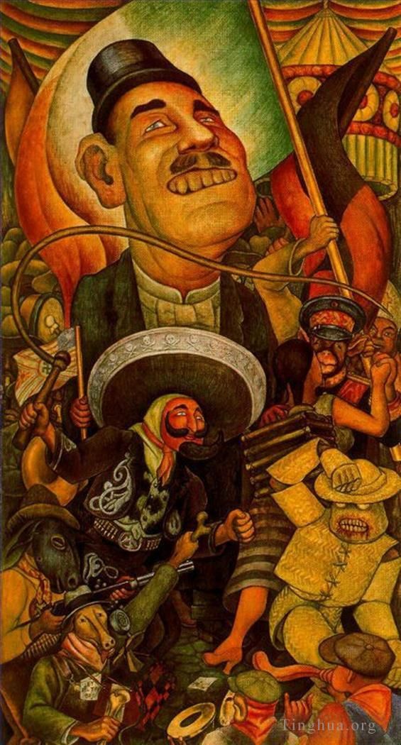 Diego Rivera's Contemporary Various Paintings - Carnival of mexican life dictatorship 1936