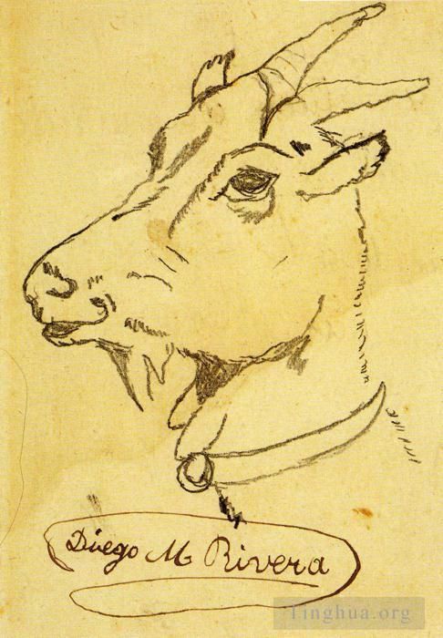 Diego Rivera's Contemporary Various Paintings - Head of a goat