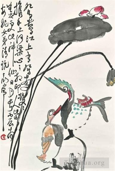 Ding Yanyong's Contemporary Chinese Painting - Lotus and ducks 1976