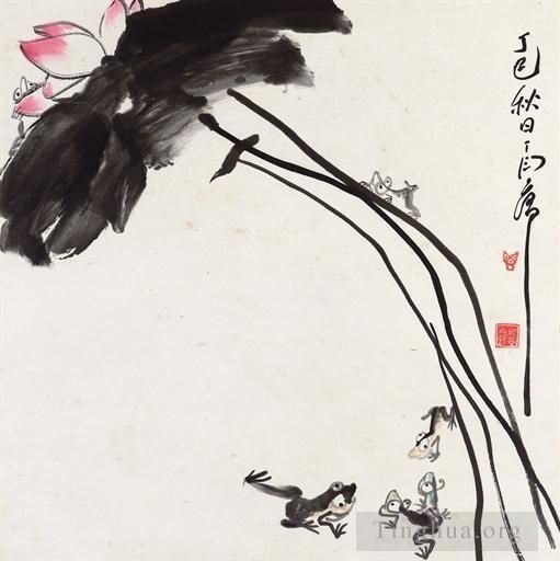 Ding Yanyong's Contemporary Chinese Painting - Lotus and frogs 1977