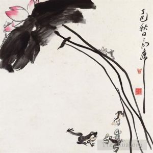Contemporary Chinese Painting - Lotus and frogs 1977
