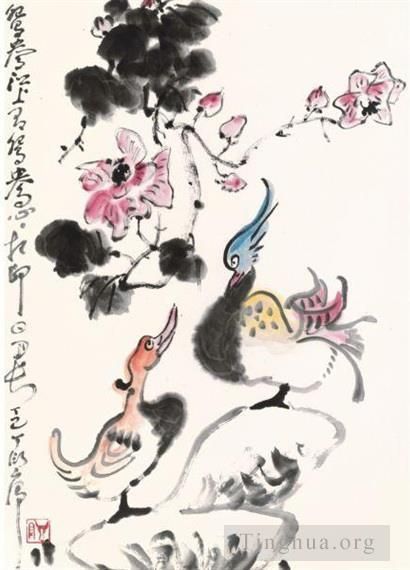 Ding Yanyong's Contemporary Chinese Painting - Mandarin ducks 1977