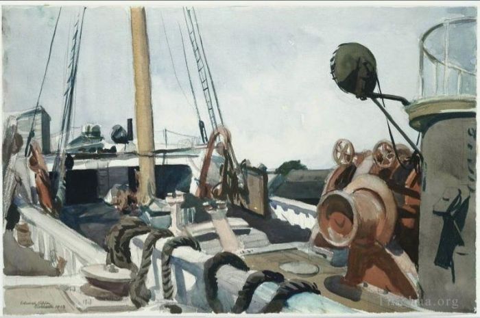 Edward Hopper's Contemporary Oil Painting - Deck of a beam trawler gloucester